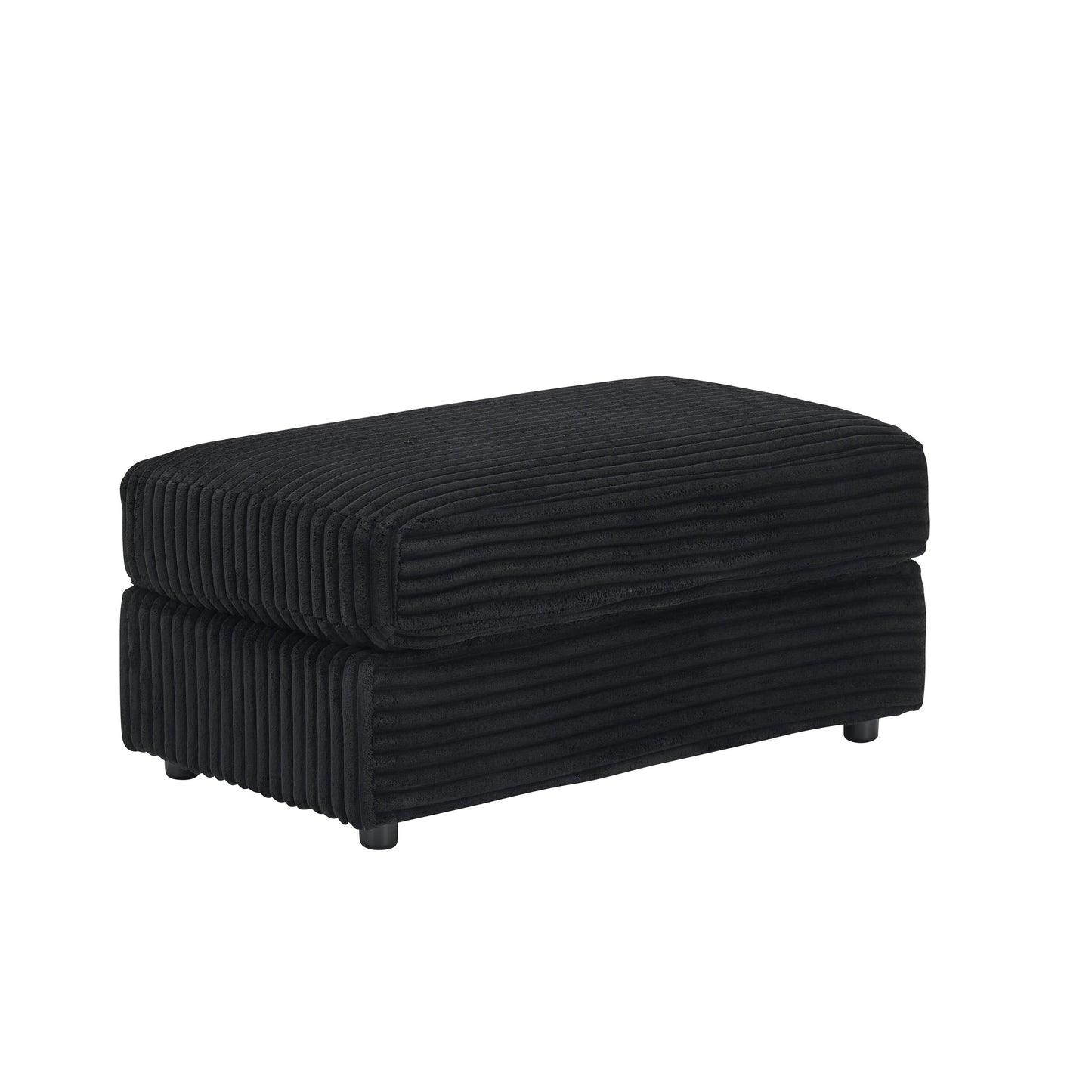 Fauteuil-canapé en velours côtelé noir avec pouf et porte-gobelet