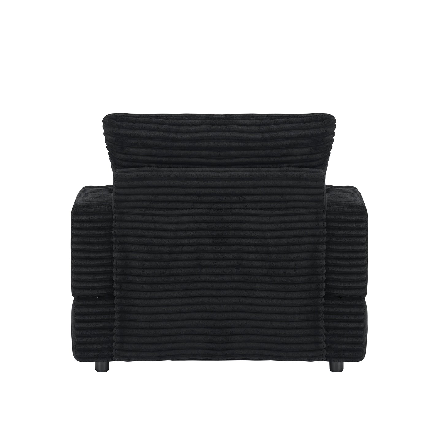 Fauteuil-canapé en velours côtelé noir avec pouf et porte-gobelet