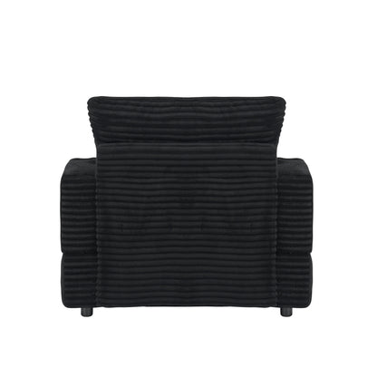 Fauteuil-canapé en velours côtelé noir avec pouf et porte-gobelet