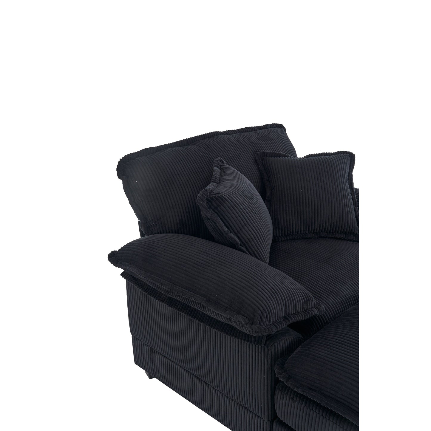 Canapé simple profond en velours côtelé noir avec pouf