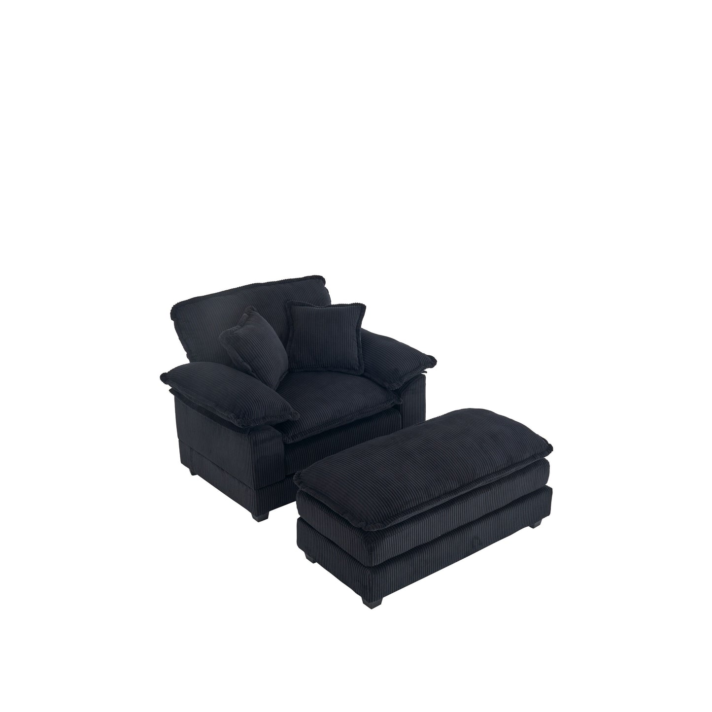 Canapé simple profond en velours côtelé noir avec pouf