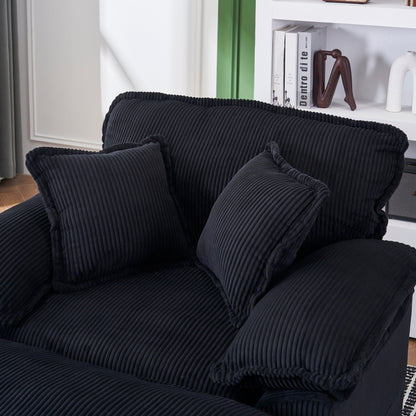 Canapé simple profond en velours côtelé noir avec pouf