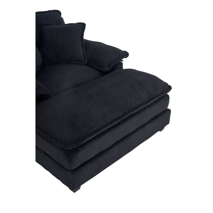 Canapé simple profond en velours côtelé noir avec pouf