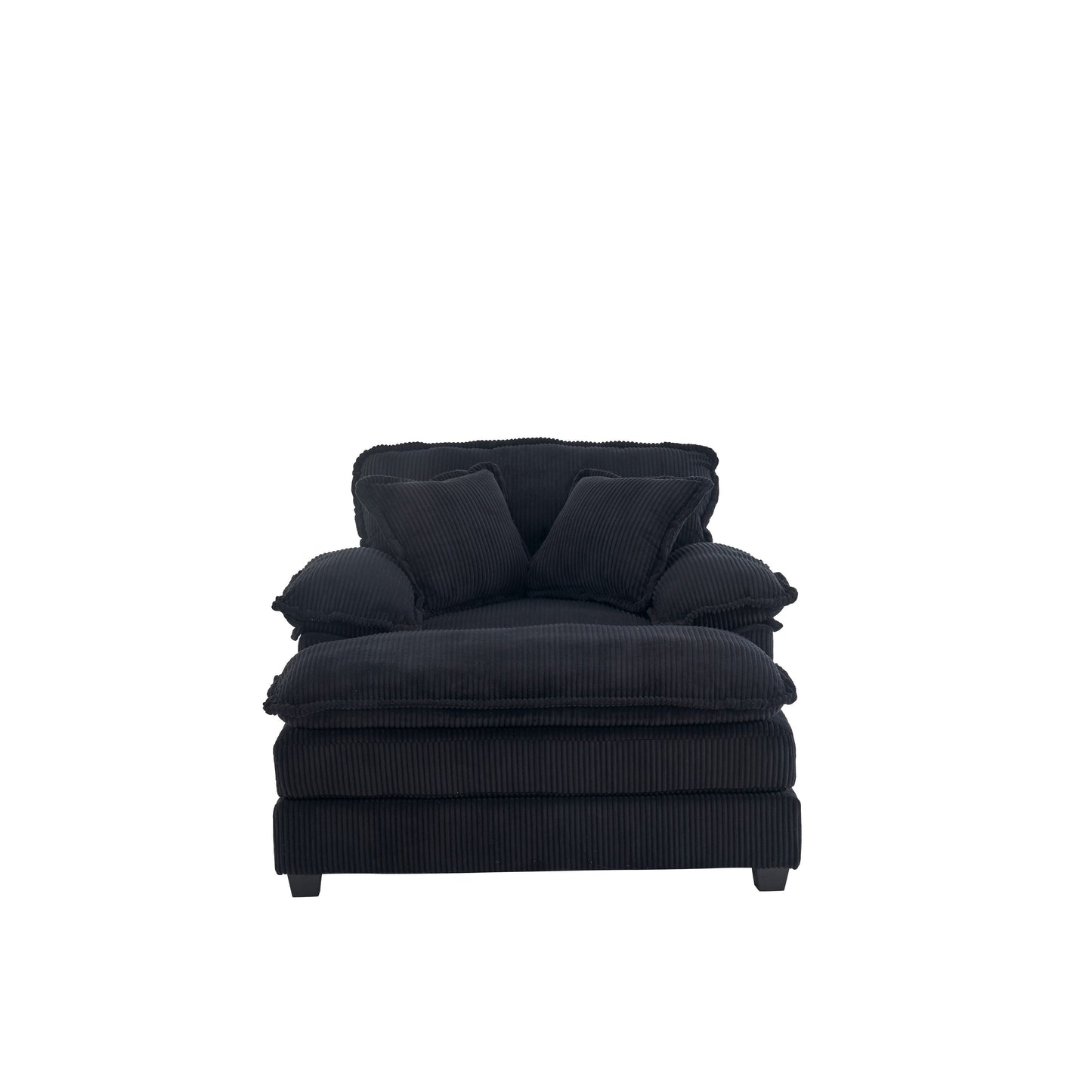 Canapé simple profond en velours côtelé noir avec pouf