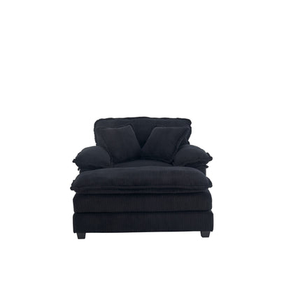 Canapé simple profond en velours côtelé noir avec pouf