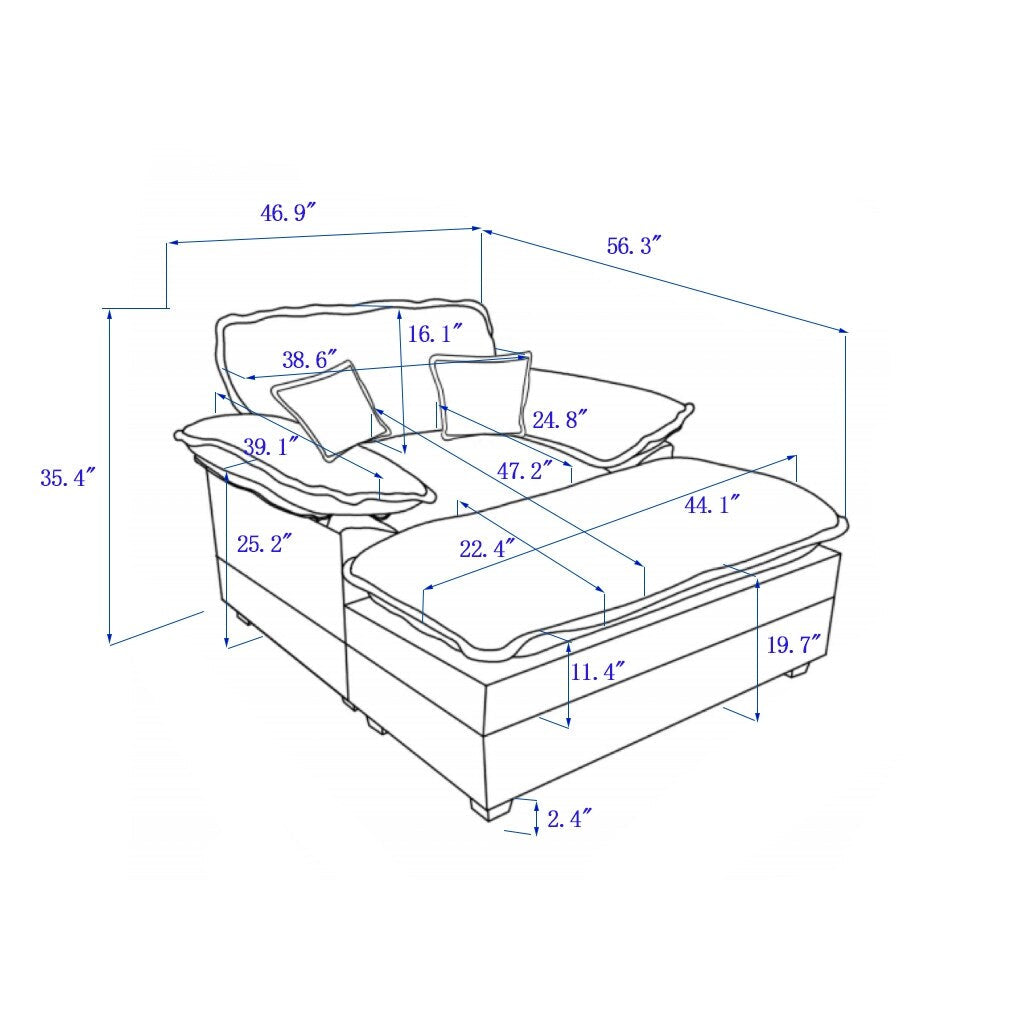 Canapé simple profond en velours côtelé noir avec pouf