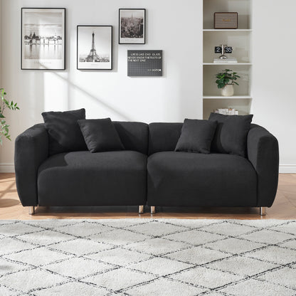 Canapé 3 places en coton et lin noir avec pieds en métal