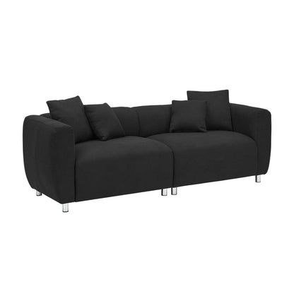 Canapé 3 places en coton et lin noir avec pieds en métal