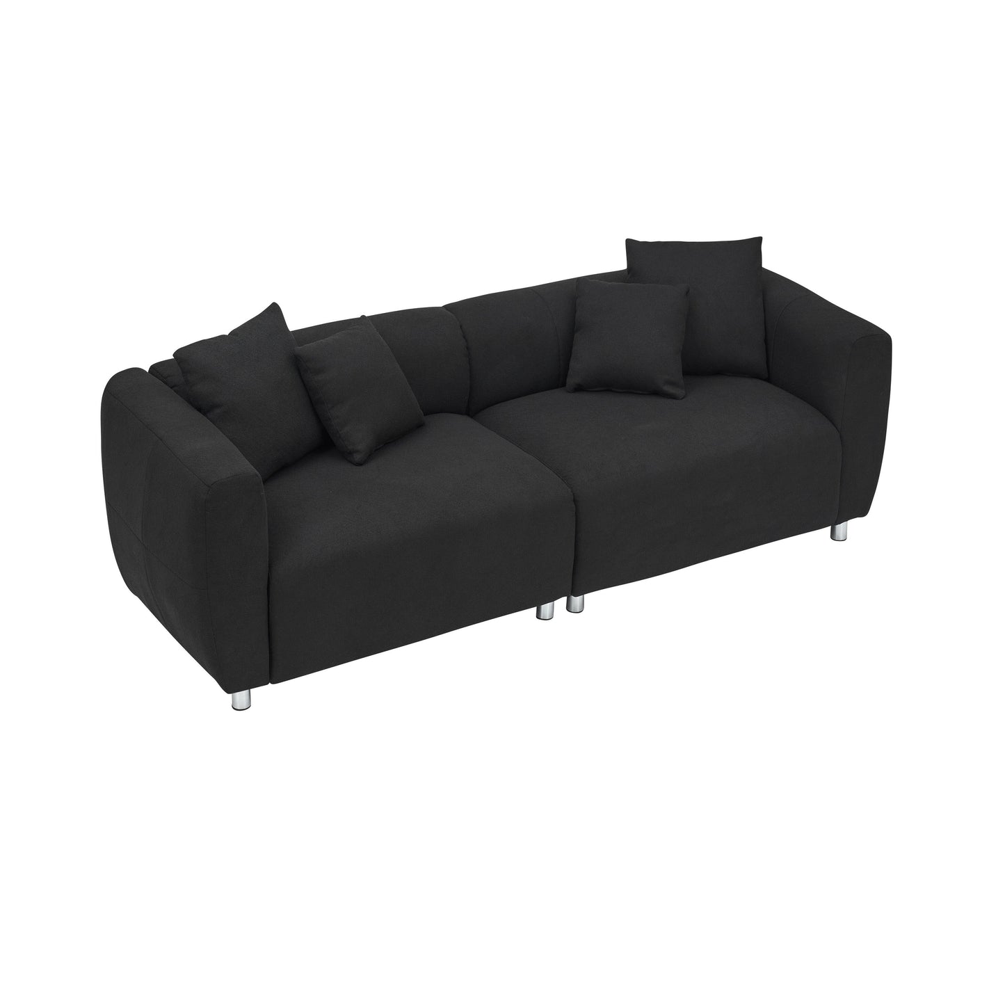 Canapé 3 places en coton et lin noir avec pieds en métal