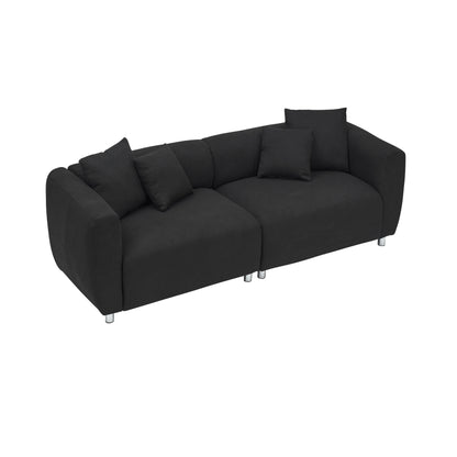 Canapé 3 places en coton et lin noir avec pieds en métal