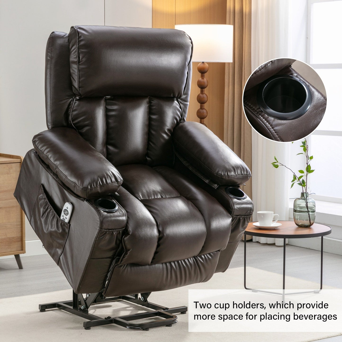 Fauteuil releveur électrique noir avec fonctions de massage et de chauffage pour personnes âgées, fauteuil de salon en cuir PU avec port USB