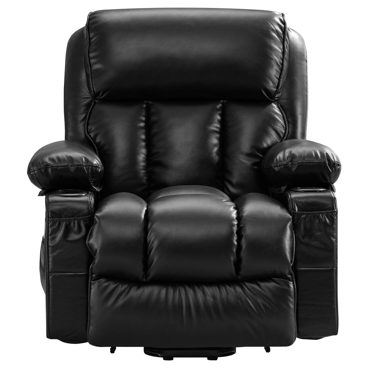 Fauteuil releveur électrique noir avec fonctions de massage et de chauffage pour personnes âgées, fauteuil de salon en cuir PU avec port USB