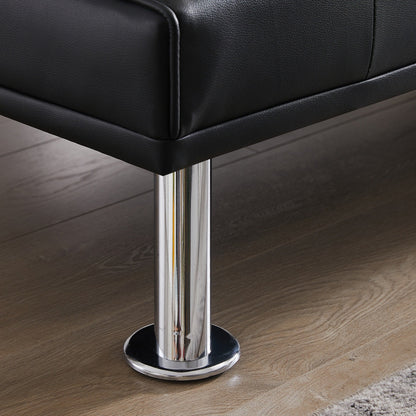 Canapé-lit convertible en similicuir noir avec porte-gobelets. Dimensions : 31,50 x 65,75 x 29,53 cm.