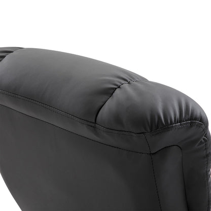 Fauteuil inclinable en similicuir noir avec repose-pieds, massage par vibrations et base pivotante en bois pour salon et chambre