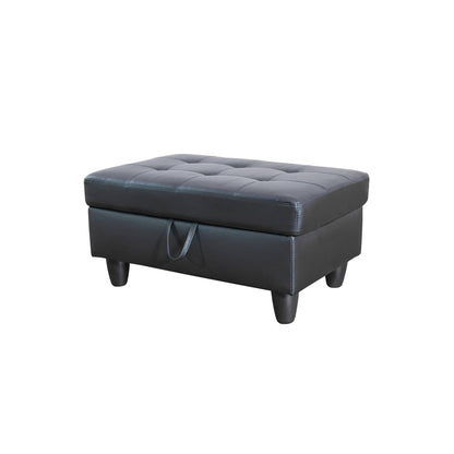 Pouf de rangement en similicuir noir