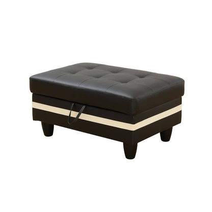 Pouf de rangement en similicuir noir