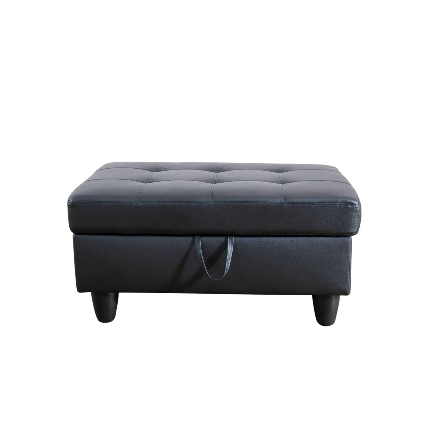 Pouf de rangement en similicuir noir