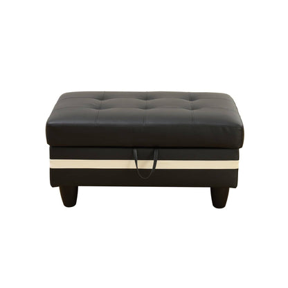 Pouf de rangement en similicuir noir