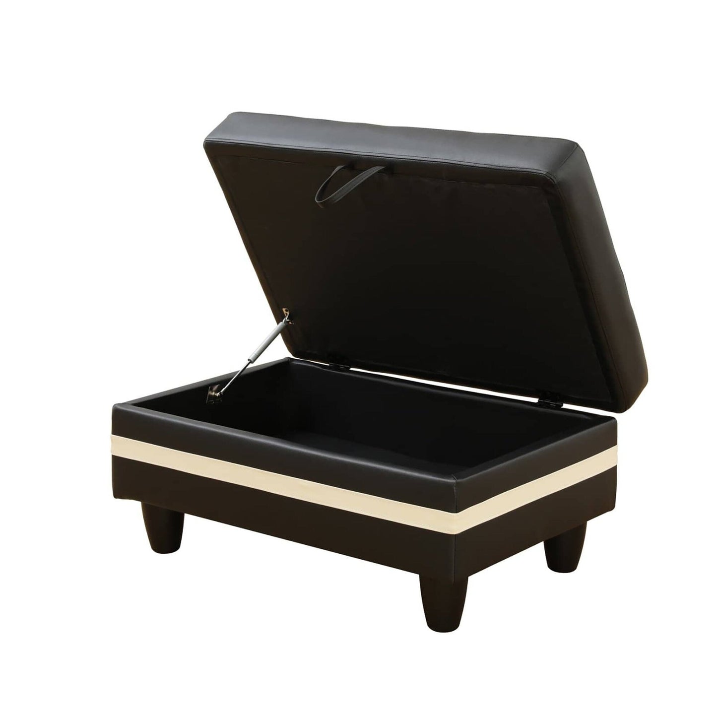 Pouf de rangement en similicuir noir