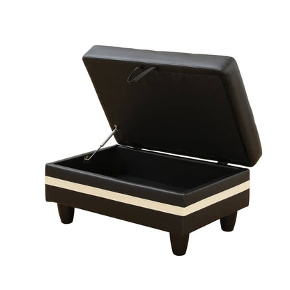 Pouf de rangement en similicuir noir