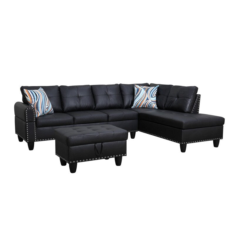 Ensemble de canapés 3 pièces en similicuir noir et cuir synthétique