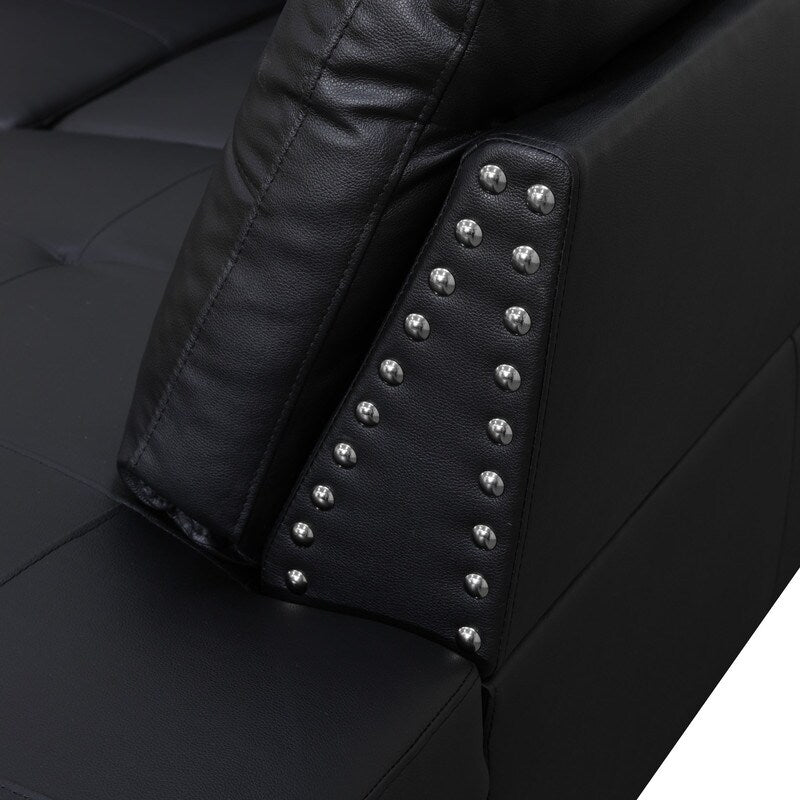 Ensemble de canapés 3 pièces en similicuir noir et cuir synthétique