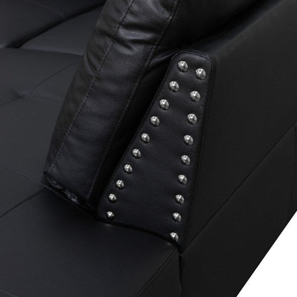 Ensemble de canapés 3 pièces en similicuir noir et cuir synthétique