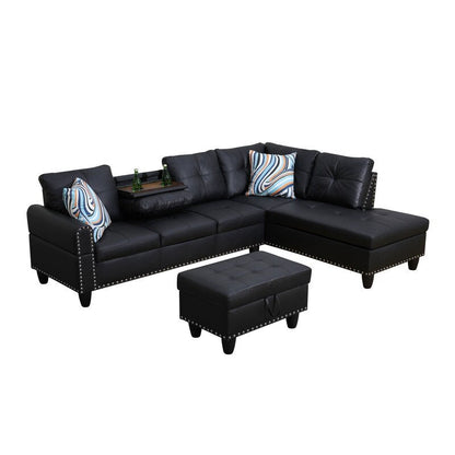 Ensemble de canapés 3 pièces en similicuir noir et cuir synthétique