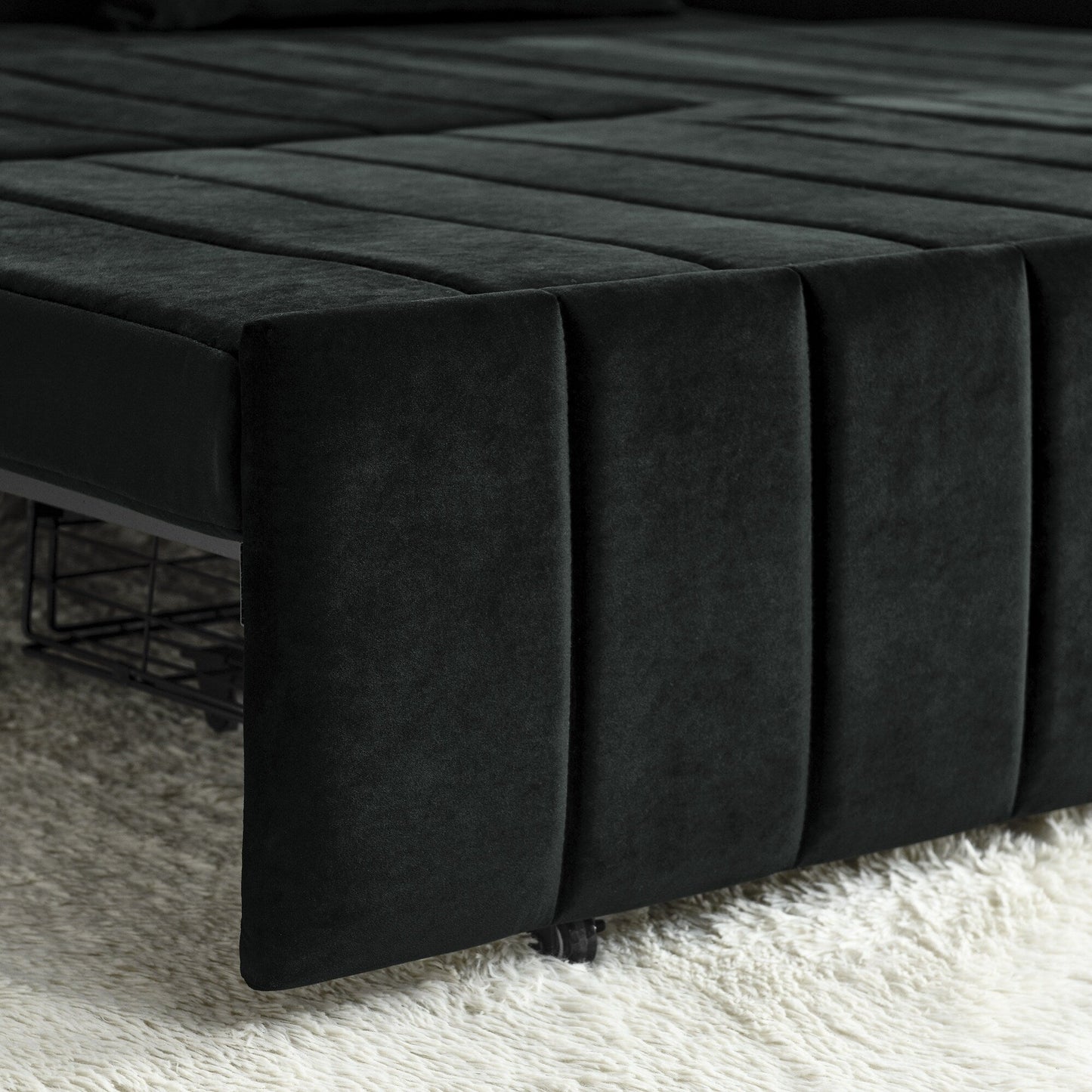 Canapé-lit gigogne 3 places en mousse noire avec tiroirs