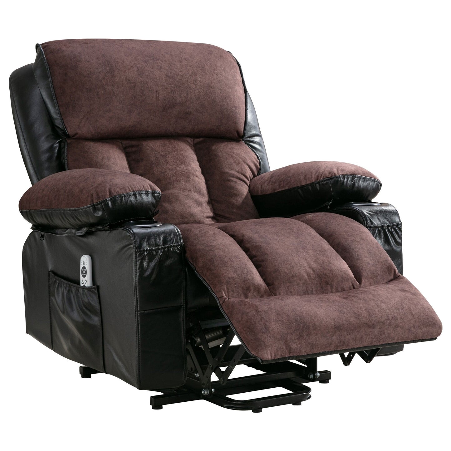 Fauteuil de massage releveur électrique noir de grande taille pour personnes âgées, avec fonctions de chauffage et de vibration, cuir synthétique, port USB, réglable