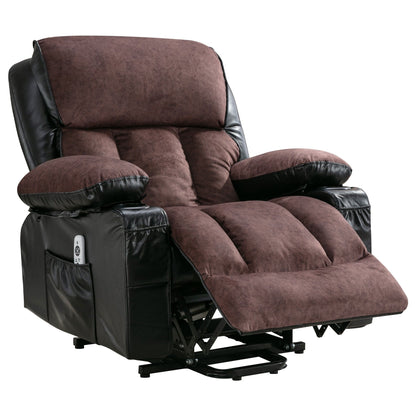 Fauteuil de massage releveur électrique noir de grande taille pour personnes âgées, avec fonctions de chauffage et de vibration, cuir synthétique, port USB, réglable