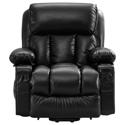 Fauteuil de massage releveur électrique noir de grande taille pour personnes âgées, avec fonctions de chauffage et de vibration, cuir synthétique, port USB, réglable