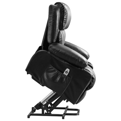 Fauteuil de massage releveur électrique noir de grande taille pour personnes âgées, avec fonctions de chauffage et de vibration, cuir synthétique, port USB, réglable