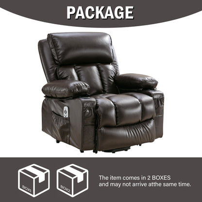 Fauteuil de massage releveur électrique noir de grande taille pour personnes âgées, avec fonctions de chauffage et de vibration, cuir synthétique, port USB, réglable