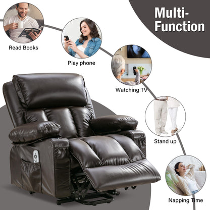 Fauteuil de massage électrique noir de grande taille pour personnes âgées, chauffant et vibrant, en cuir synthétique, avec port USB et réglages réglables.