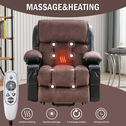 Fauteuil de massage électrique noir de grande taille pour personnes âgées, chauffant, vibrant, revêtement en similicuir, port USB, réglages réglables