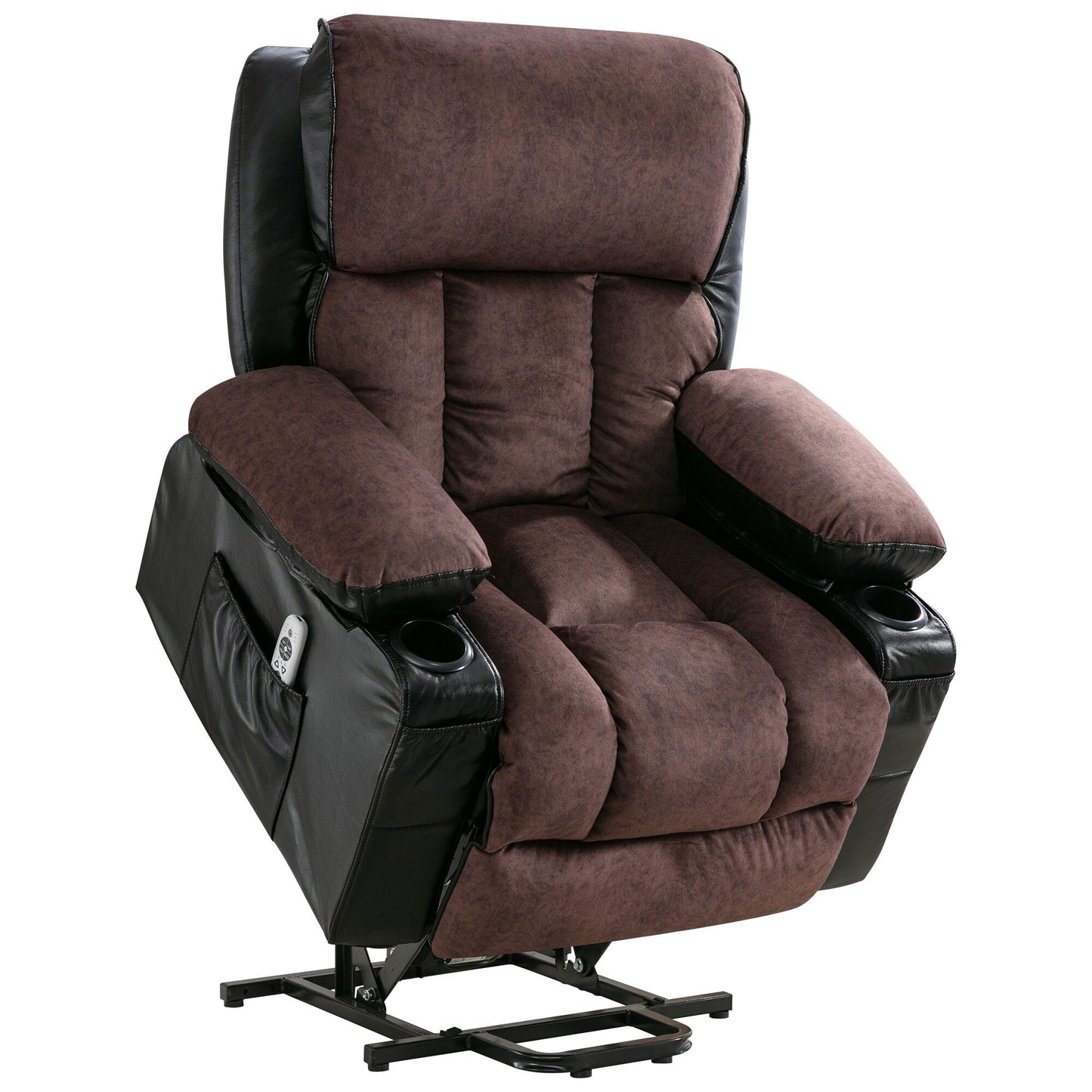 Fauteuil de massage électrique noir de grande taille avec chauffage et vibrations, revêtement en cuir synthétique, port USB et fonctions réglables