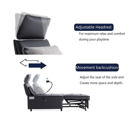 Canapé-lit en cuir noir avec haut-parleur Bluetooth et ports USB