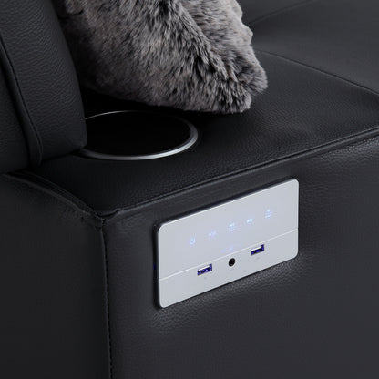Canapé-lit en cuir noir avec haut-parleur Bluetooth et ports USB