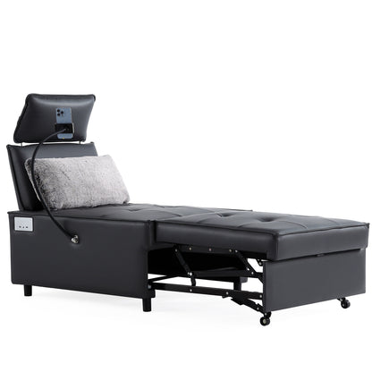 Canapé-lit en cuir noir avec haut-parleur Bluetooth et ports USB