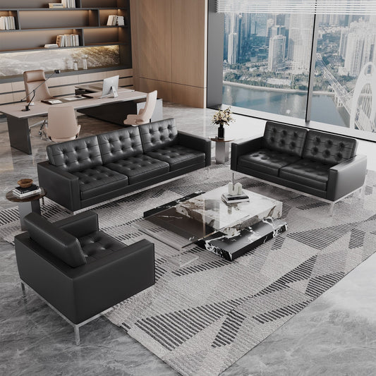 Canapé multiplaces Florence 33''-83'' de largeur en similicuir noir avec clous