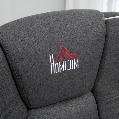 Fauteuil inclinable manuel pivotant en lin noir avec repose-pieds et deux porte-gobelets pour salon