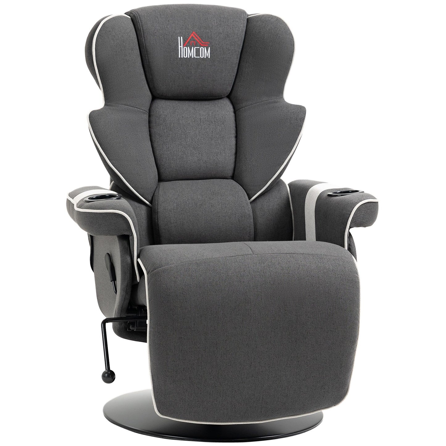 Fauteuil inclinable manuel pivotant en lin noir avec repose-pieds et deux porte-gobelets pour salon