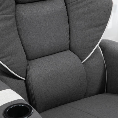 Fauteuil inclinable manuel pivotant en lin noir avec repose-pieds et deux porte-gobelets pour salon