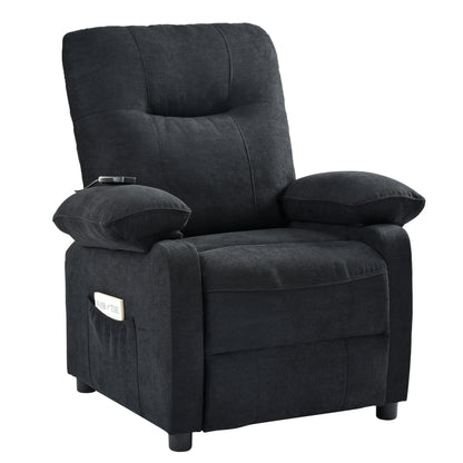 Fauteuil inclinable manuel noir avec massage et chauffage, revêtement en tissu robuste, design portable pour le salon