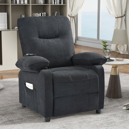 Fauteuil inclinable manuel noir avec massage et chauffage, revêtement en tissu robuste, design portable pour le salon