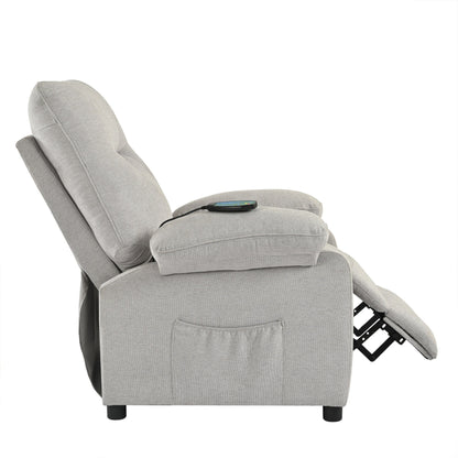 Fauteuil inclinable manuel noir avec massage et chauffage, structure robuste en bois massif, tissu confortable
