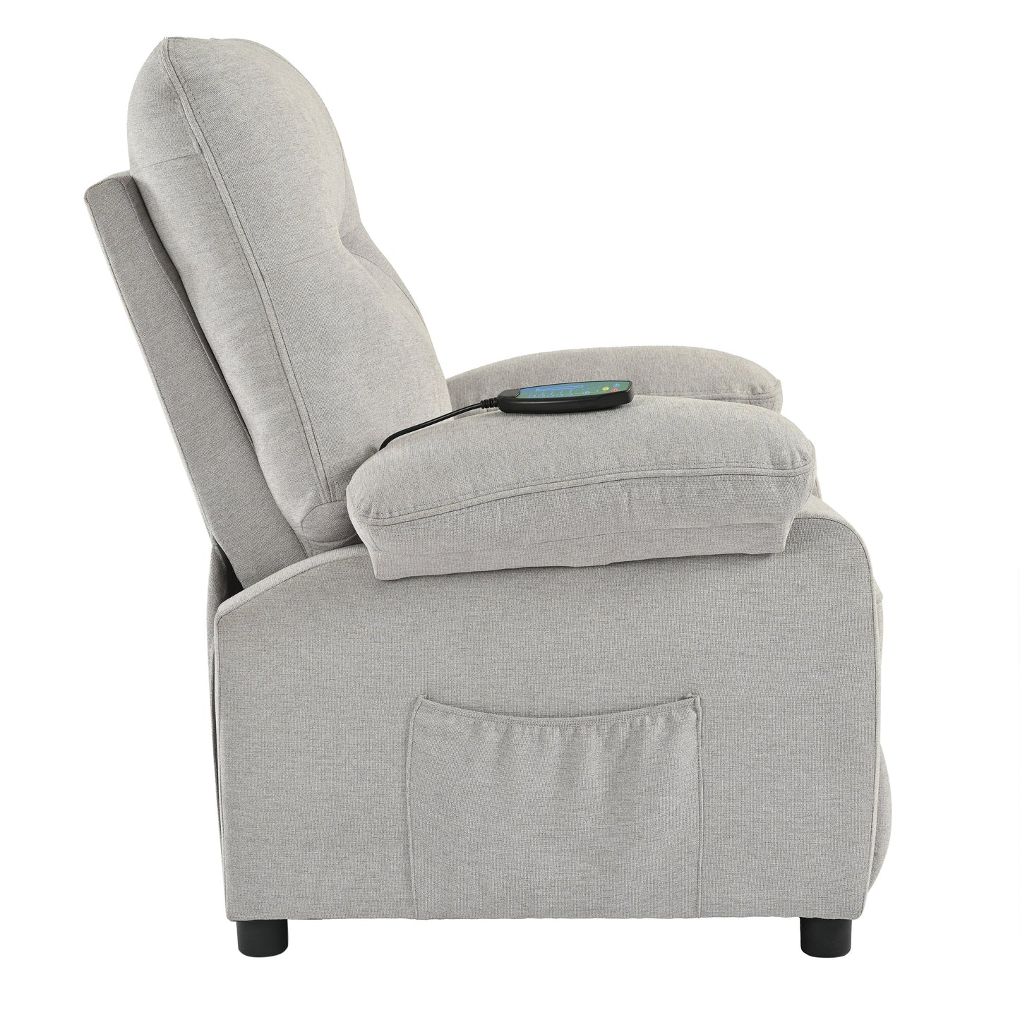 Fauteuil inclinable manuel noir avec massage et chauffage, cadre en bois massif robuste et revêtement en tissu confortable