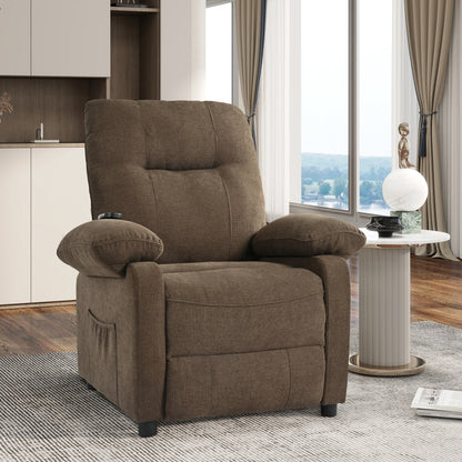 Fauteuil inclinable manuel noir avec massage et chauffage, cadre en bois massif robuste et revêtement en tissu confortable