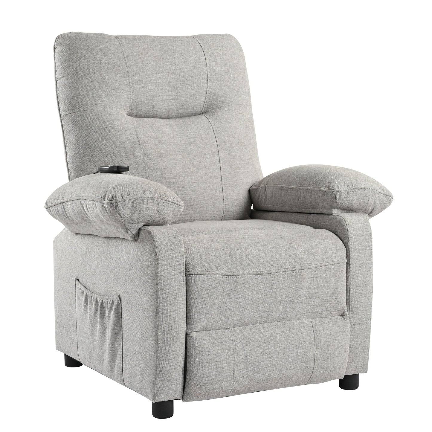 Fauteuil inclinable manuel noir avec massage et chauffage, cadre en bois massif robuste et revêtement en tissu confortable